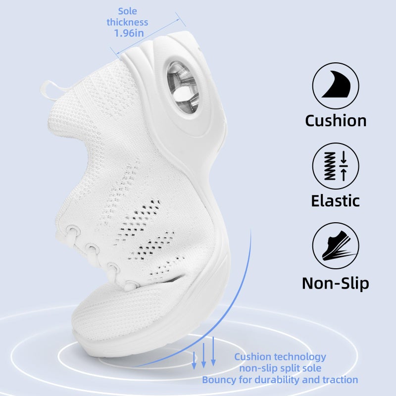 PPQ Women's Jazz Shoes Lace-up Sneakers Modern Dance Shoes Air Cushion Platform Walking Dance Shoes A White,7 - Image 4
