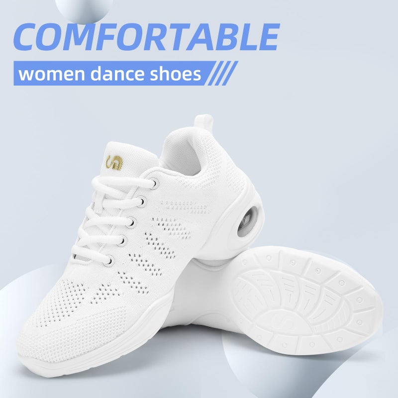 PPQ Women's Jazz Shoes Lace-up Sneakers Modern Dance Shoes Air Cushion Platform Walking Dance Shoes A White,7 - Image 5
