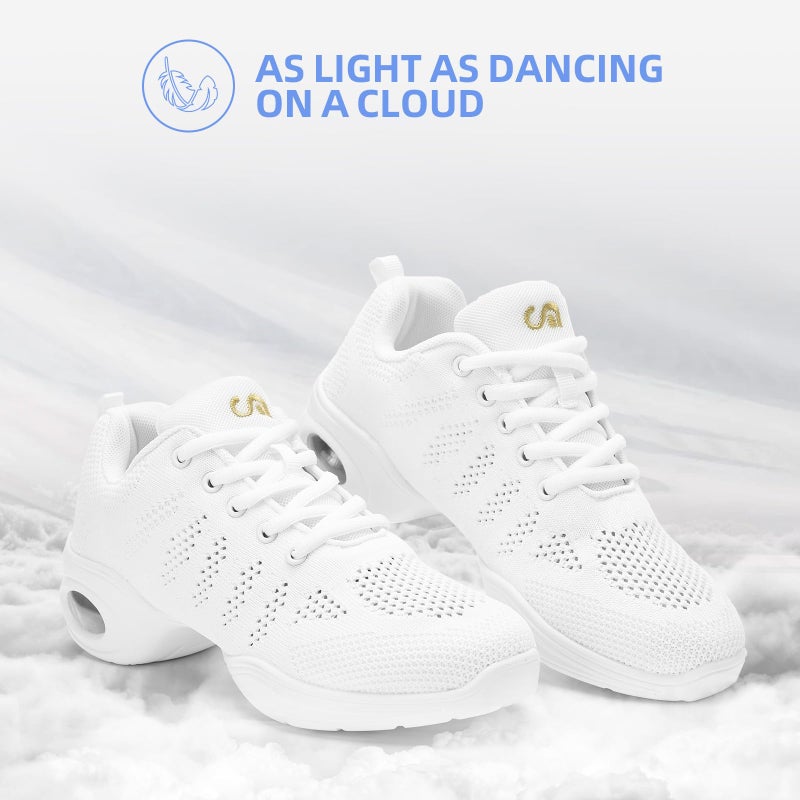 PPQ Women's Jazz Shoes Lace-up Sneakers Modern Dance Shoes Air Cushion Platform Walking Dance Shoes A White,7 - Image 2