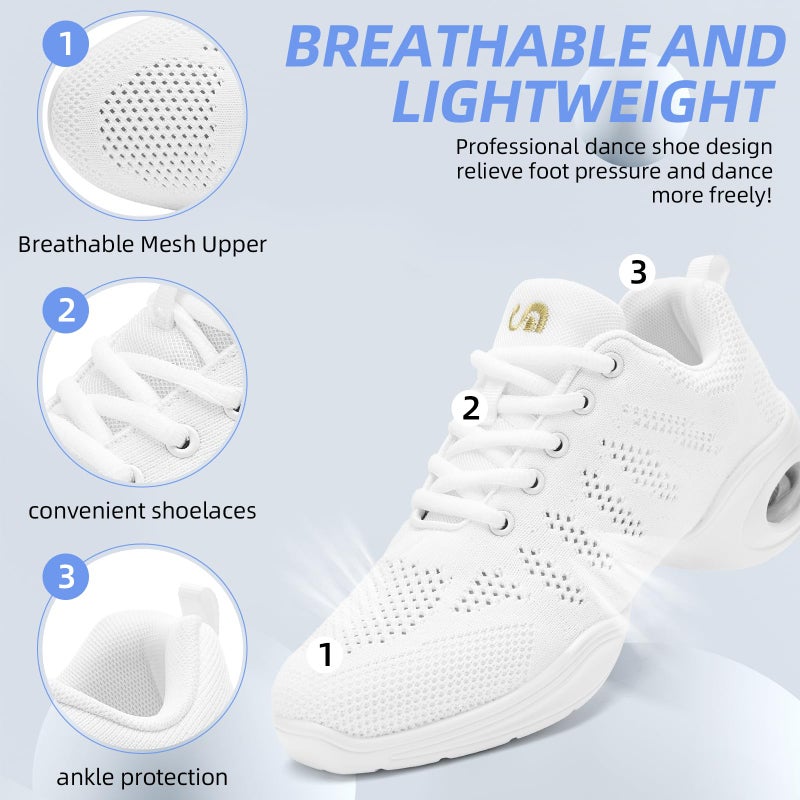 PPQ Women's Jazz Shoes Lace-up Sneakers Modern Dance Shoes Air Cushion Platform Walking Dance Shoes A White,7 - Image 3