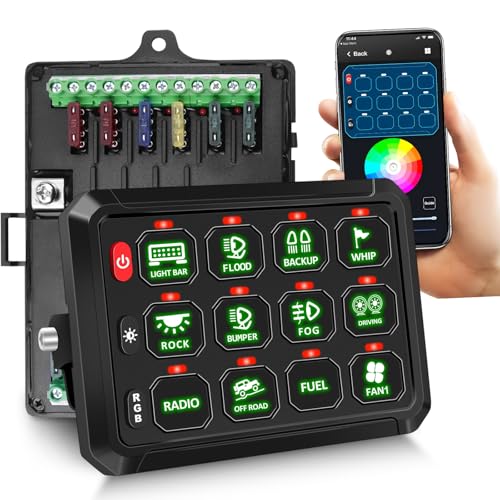 Chelhead 12 Gang Switch Panel APP Control RGB Dimmable Strobe Function Waterproof Control Cuircuit Box 80A Breaker Compatible with Truck SUV Offroad Marine Jeep 2 Year Warranty - Image 1