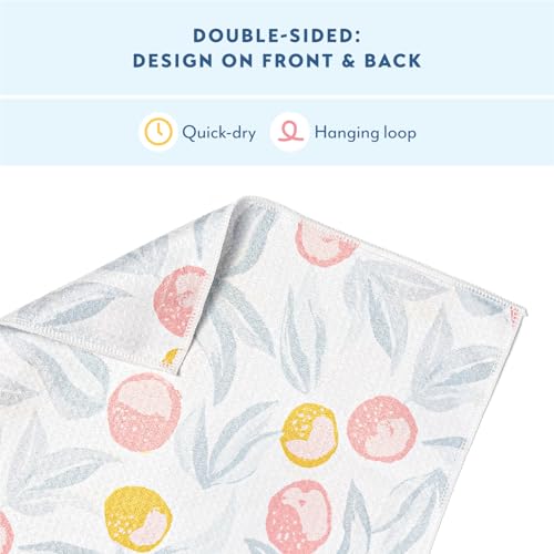 ELYN Microfiber Kitchen Dish Towel & Dish Cloth Set, Quick-Dry & Absorbent Waffle Weave Cleaning Cloths, Set of One Kitchen Towel & Two Washcloths, Paper Towels Alternative (Magnolias & Stripe) - Image 4