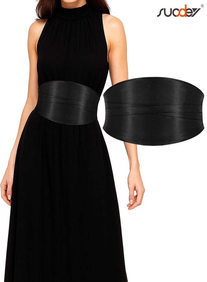 سوزدي حزام ساتان عريض من SUOSDEY للنساء، حزام خصر مطاطي قابل للتمدد، عرض 3 بوصات، أسود - Image 5