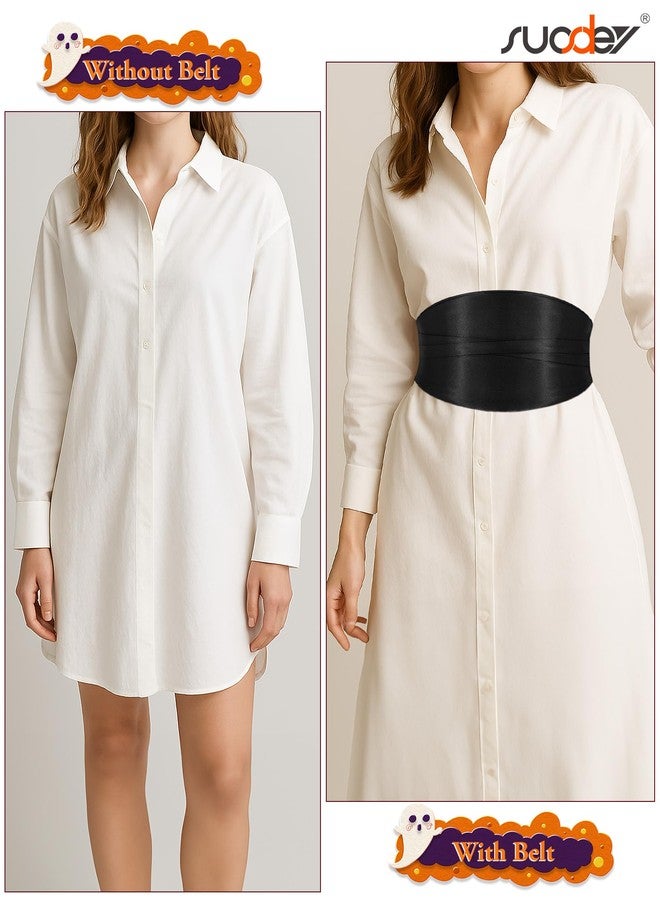 سوزدي حزام ساتان عريض من SUOSDEY للنساء، حزام خصر مطاطي قابل للتمدد، عرض 3 بوصات، أسود - Image 3