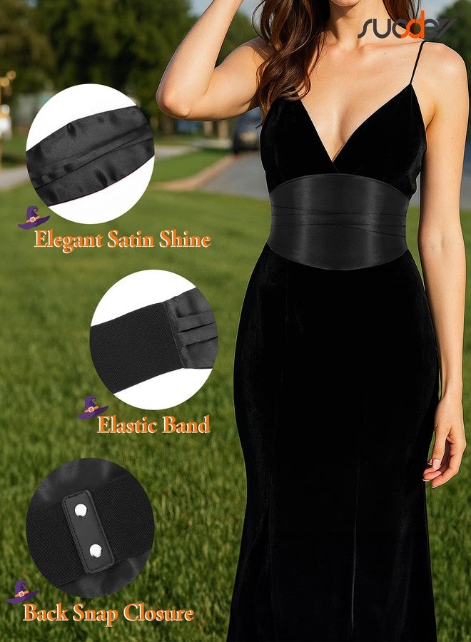 سوزدي حزام ساتان عريض من SUOSDEY للنساء، حزام خصر مطاطي قابل للتمدد، عرض 3 بوصات، أسود - Image 2