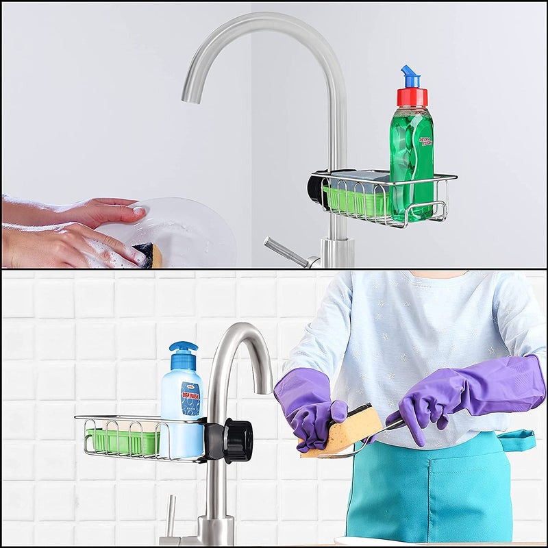 OVEERA OVEERA Faucet Storage Rack Adjustable Sink Rag Draining Under Sink Rack Kitchen Bathroom Soap Storage Holders ShelvesStainless Steel Sink Organizer Towel Holder for Sponges Floating Shelves - Image 5