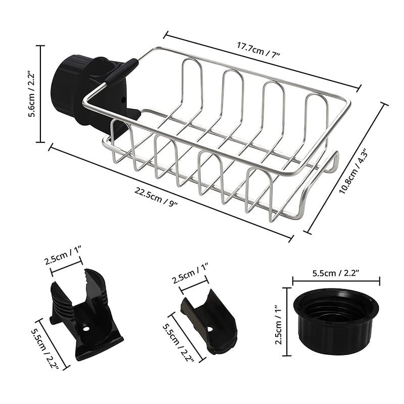 OVEERA OVEERA Faucet Storage Rack Adjustable Sink Rag Draining Under Sink Rack Kitchen Bathroom Soap Storage Holders ShelvesStainless Steel Sink Organizer Towel Holder for Sponges Floating Shelves - Image 4