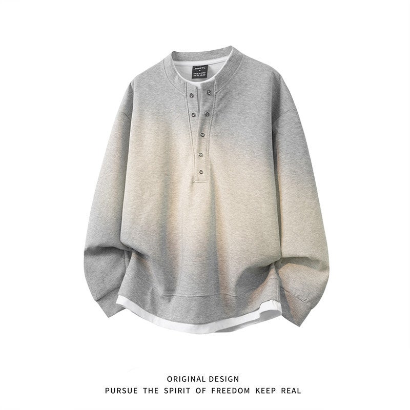 New long-sleeved T-shirts for men's spring and autumn American cleanfit loose casual style layered V-neck hoodie - Image 2