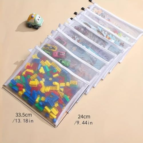 TOMATUS® Clear Cosmetic Bag, Hanging Mesh Toy Organizer Bags, Zipper Storage Pouches for Building Blocks, Puzzle Pieces & Baby Items, Wall Mounted Storage Solution (A4, 4PCS) - Image 3