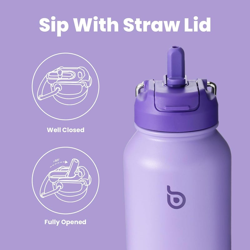bottle bottle Insulated Stainless Steel Water Bottle 32oz capacity. Great for Sports, Travel & Gym. Includes Straw and Pill Box, Dual Use  - Dark Purple - Image 3