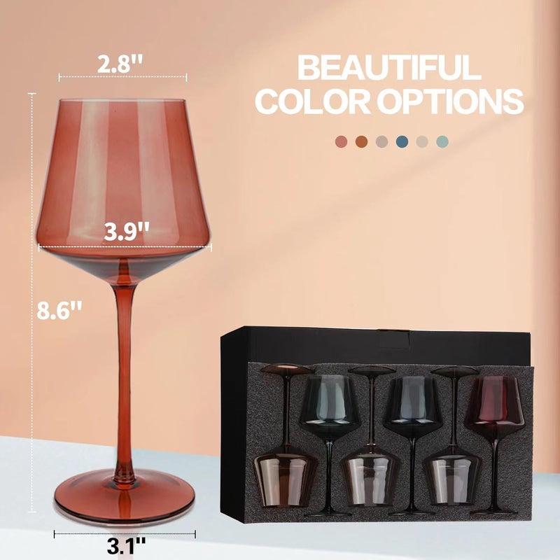 Yaschmo Colored Wine Glasses Set of 6 Large 16oz Hand Blown Crystal Wine Glassware Stemmed Colorful Wine Glasses  Red  White Modern  Elegant for FriendsFamilyWeddingAnniversaryChristmasBirthday - Image 2