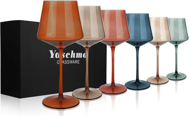 Yaschmo Colored Wine Glasses Set of 6 Large 16oz Hand Blown Crystal Wine Glassware Stemmed Colorful Wine Glasses  Red  White Modern  Elegant for FriendsFamilyWeddingAnniversaryChristmasBirthday - Image 1