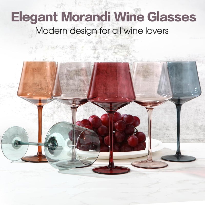 Yaschmo Colored Wine Glasses Set of 6 Large 16oz Hand Blown Crystal Wine Glassware Stemmed Colorful Wine Glasses  Red  White Modern  Elegant for FriendsFamilyWeddingAnniversaryChristmasBirthday - Image 5