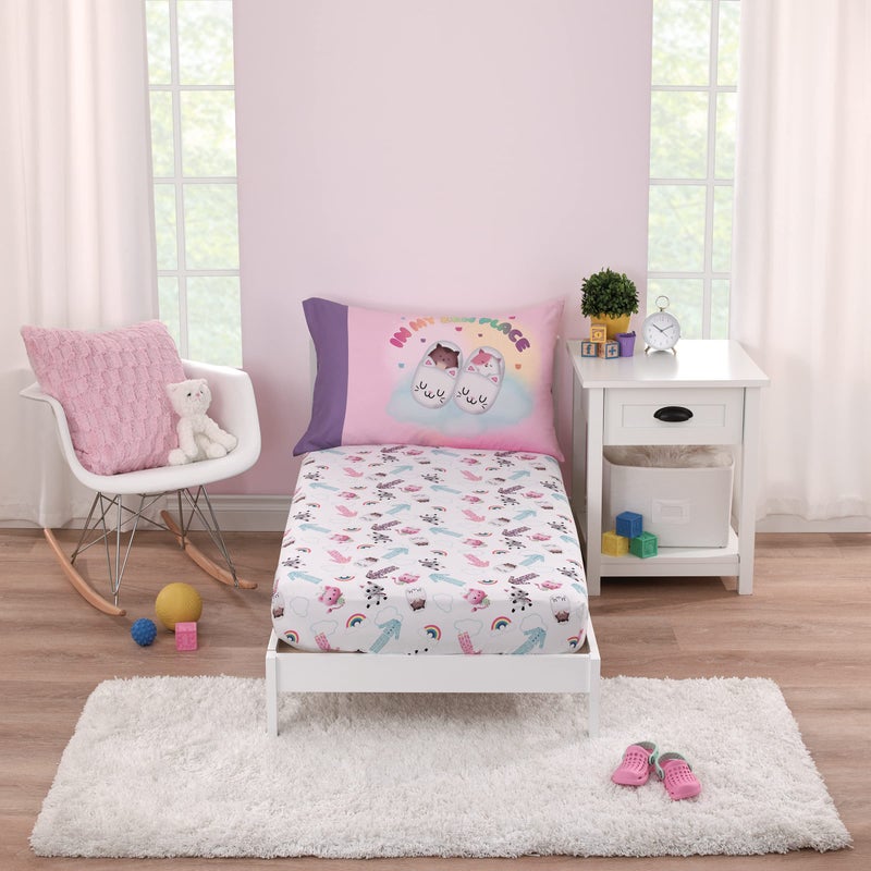 DreamWorks Gabbys Dollhouse Dream It Up Pink and Purple Kitty Fairy 2 Piece Toddler Sheet Set Fitted Bottom Sheet and Reversible Pillowcase