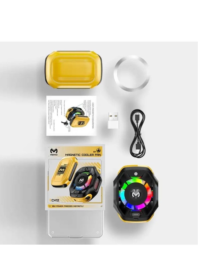 Memo MEMO CX12 Magnetic Mobile Cooler – Gaming Phone Radiator & Phone Cooling Fan with LED Display, RGB Lights, Magnetic Mount & USB‑C/Battery Power – Fast Heat Control for Mobile Gaming  - Image 1
