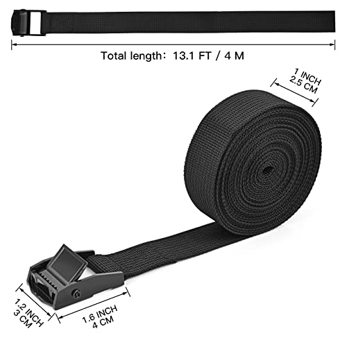 Kshineni Tie Down Straps 4 Pcs Lashing Strap 13.1' x 1" Adjustable Heavy Duty Cam Buckle Cinch Straps for Cargo, Trucks, Luggage, Trailer, Motorcycle (Black) - Image 3
