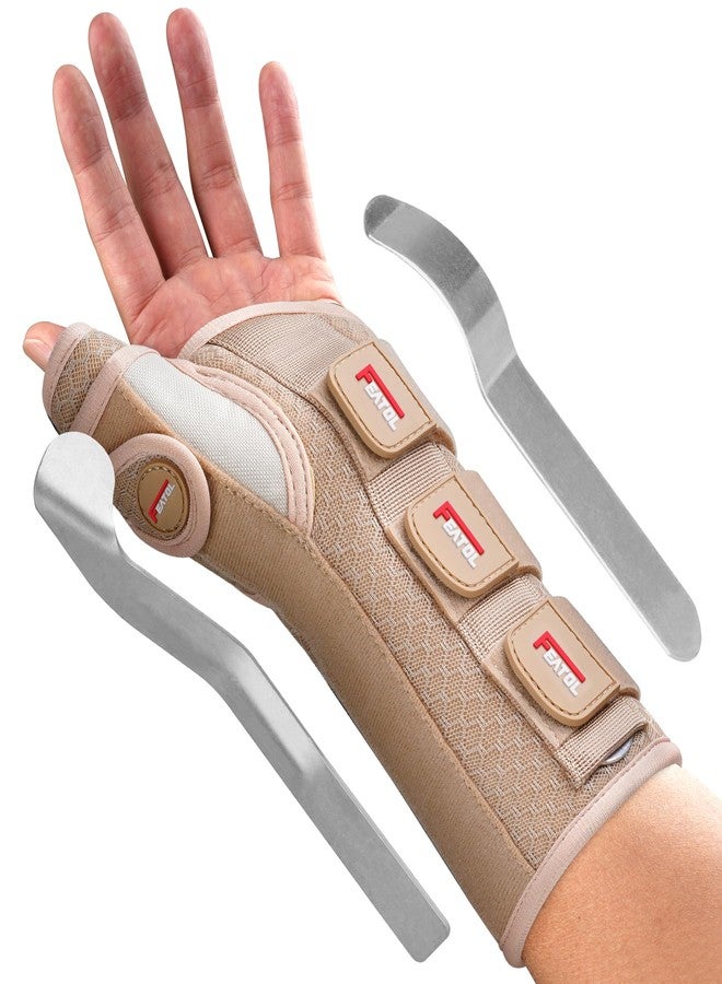 FEATOL Carpal Tunnel Wrist Brace Night Support, Thumb Spica Splint Left Hand for De Quervains Tenosynovitis, Tendonitis, Wrist Brace With Thumb Support-Small/Medium-Women & Men, Beige - Image 1
