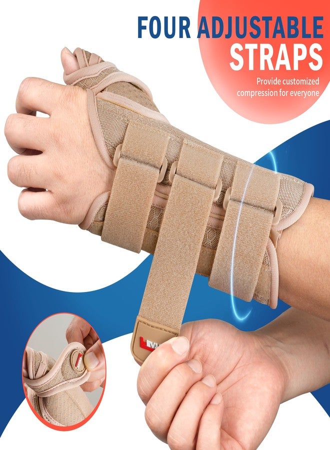 FEATOL Carpal Tunnel Wrist Brace Night Support, Thumb Spica Splint Left Hand for De Quervains Tenosynovitis, Tendonitis, Wrist Brace With Thumb Support-Small/Medium-Women & Men, Beige - Image 4