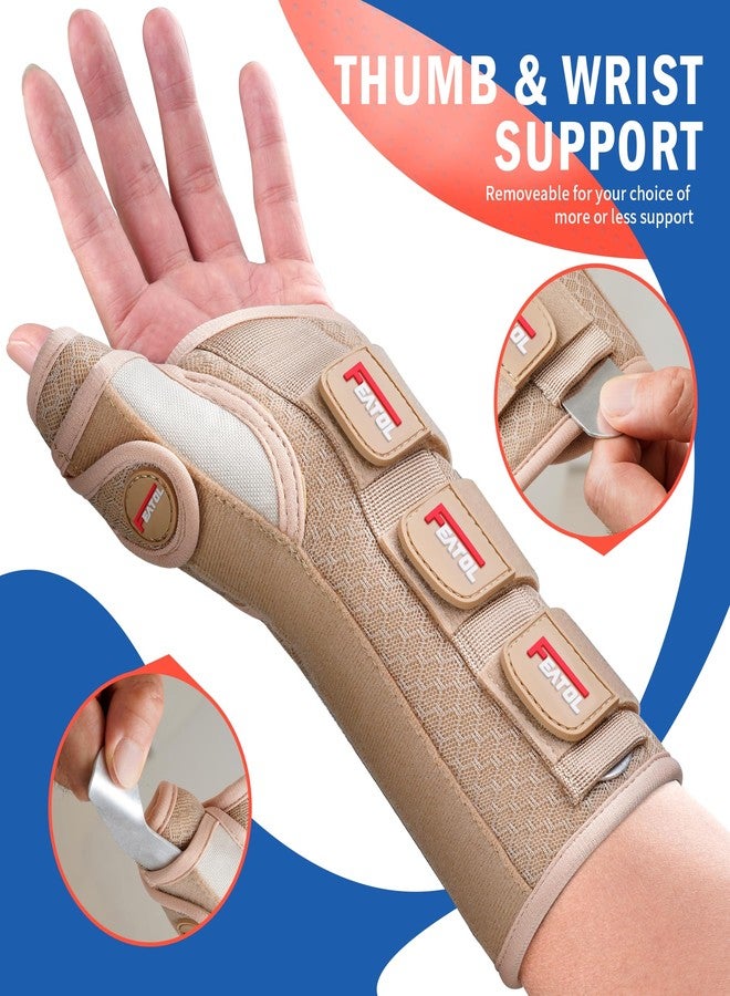 FEATOL Carpal Tunnel Wrist Brace Night Support, Thumb Spica Splint Left Hand for De Quervains Tenosynovitis, Tendonitis, Wrist Brace With Thumb Support-Small/Medium-Women & Men, Beige - Image 3