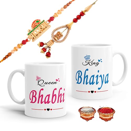 Gift Arcadia Rakhi for Brother and Bhabhi Gift Pack with Coffee Mug- 2 Piece, White, 330ml (RCOM012) - Image 1