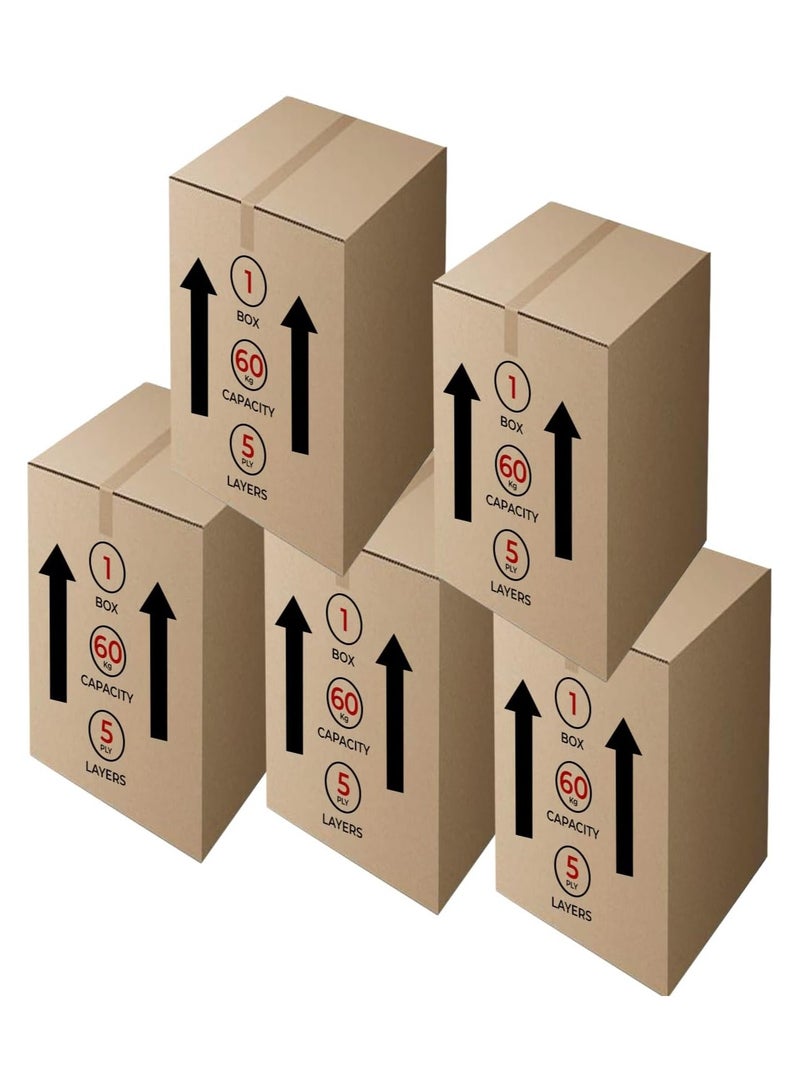 GINI Carton 5‑Ply Heavy‑Duty Corrugated Box 60X60X80CM Pack of 5 - Image 1