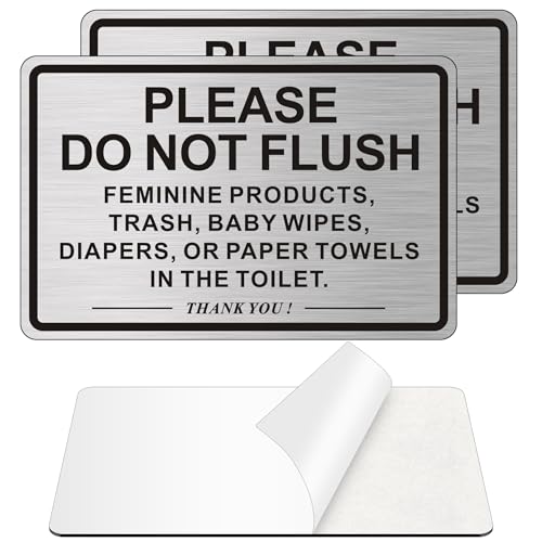 MongFun (2 PACK) Do Not Flush Sign for Bathroom, Self-adhesive Do Not Flush Anything Except Toilet Paper Sign, Aluminum Metal Signs for Business and Home (Brushed Aluminum/Black, 9 x 6 inches) - Image 1