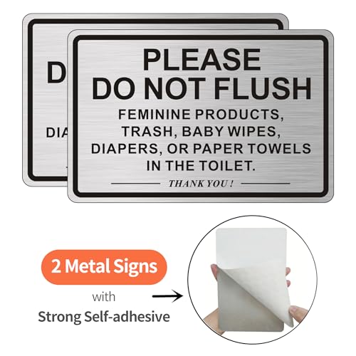 MongFun (2 PACK) Do Not Flush Sign for Bathroom, Self-adhesive Do Not Flush Anything Except Toilet Paper Sign, Aluminum Metal Signs for Business and Home (Brushed Aluminum/Black, 9 x 6 inches) - Image 2