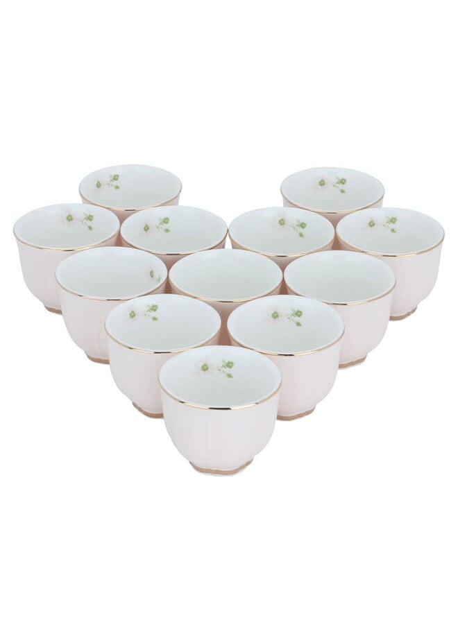 Alsaif Gallery - Light pink and gold porcelain coffee cup set, 12 pieces - Image 1
