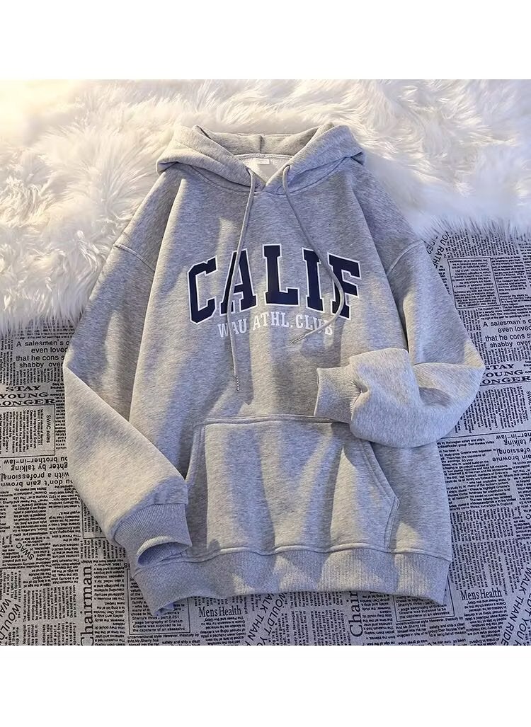 Generic - Autumn Winter Thick Fleece Hoodie Men Oversize Korean Loose Letter Sweatshirt Brown - Image 1