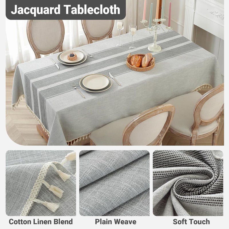 Laolitou Waterproof Cotton Linen Tablecloth - Grey Stripes - Image 3