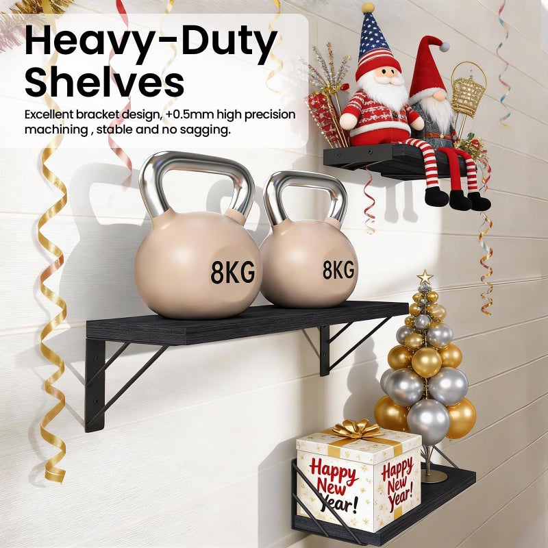 BAYKA Wall Mounted Floating Shelves, Wood Floating Wall Shelf for Books & Decor, Small Space-Saving Display & Organizerï¼ˆBlackï¼ŒSet of 4ï¼‰ - Image 5