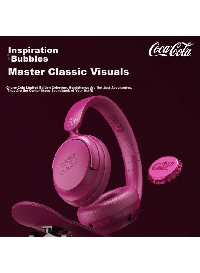 Coca-cola Limited Cherry Cola T-68 Pro Over-ear Bluetooth Headphones Anc Active Noise Cancelling Long Battery Life Wireless Gaming Sports Music Headset Student Couple Gift - Image 2