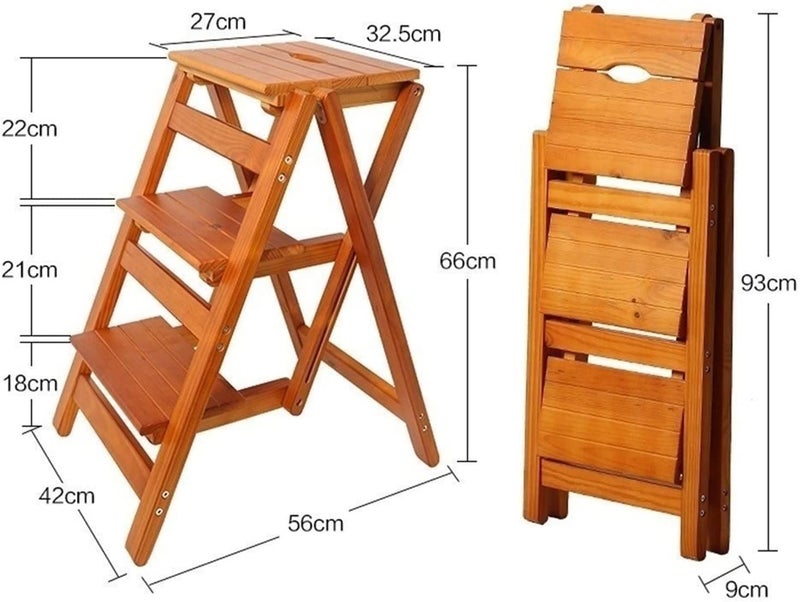 Wooden Folding Library Ladder Chair2 in 1 Lightweight Portable Multifunctional Step Stool 4Step Stool Dual Purpose Stepladders Display Stand and Flower Stand for Home V39 - Image 4