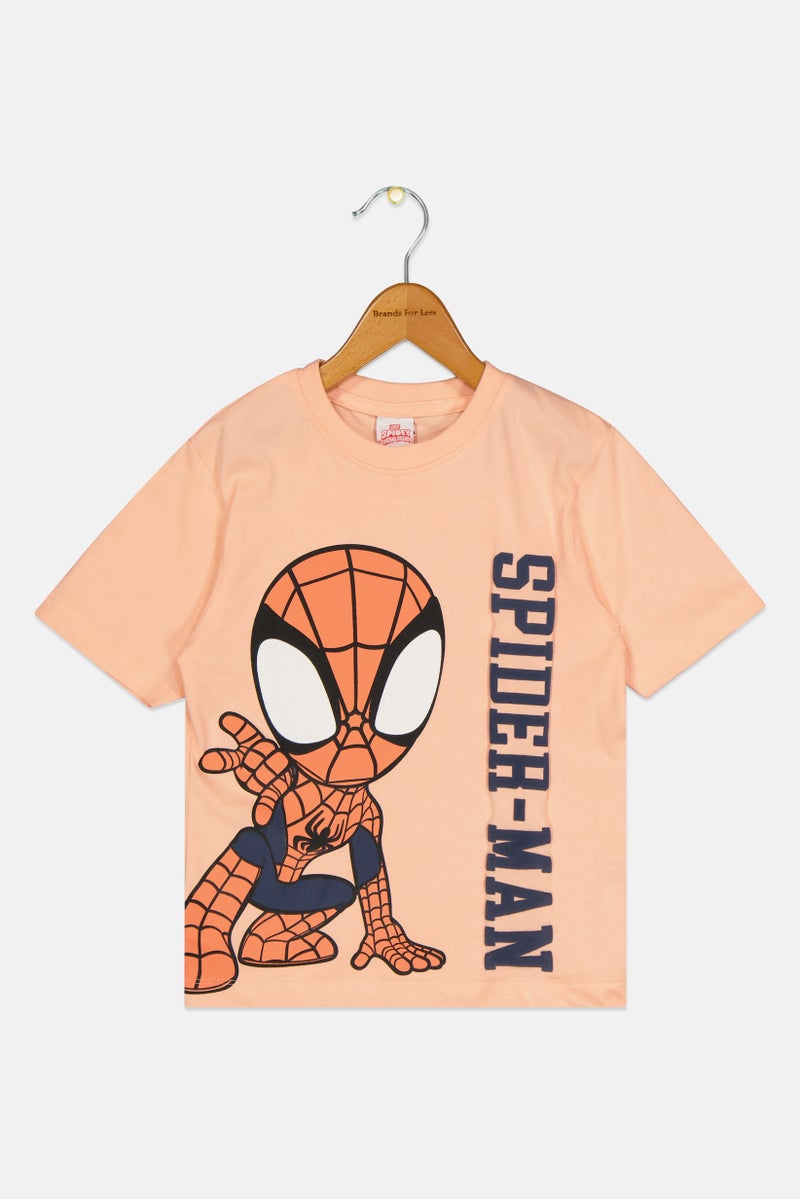 MARVEL Spidey Amazing Friends Kid Boy Crew Neck Short Sleeve Graphic Print T-Shirt, Peach - Image 2