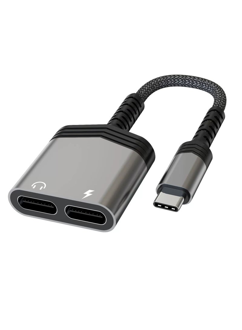 Headphone output and dual charger with Type-C port. Made of fabric that is difficult to cut and easy to carry.It transmits sound and charges quickly and with high quality.It supports fast charging 60W