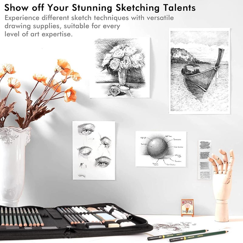 Like-It Professional Art Set, 42 PCS Drawing and Sketching Set- Drawing, Sketching and Charcoal Pencils. Kneaded Eraser Included. Art Kit for Beginners, Teens and Adults - Image 4
