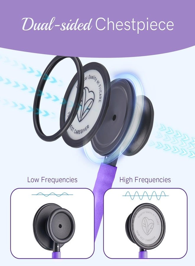 FriCARE Dual Head Stethoscope - Stethoscopes for Nurse, Medical Nursing Students, Paramedics/EMT/LVN/VNA Backup Estetoscopio, Lavender Purple Tube, Stainless Steel Chestpiece - Image 4