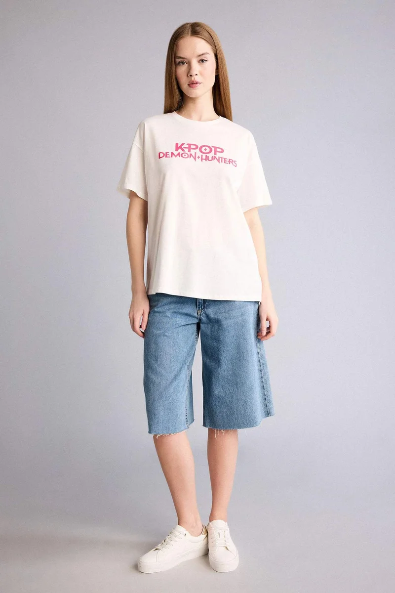DeFacto Kpop - Demon Hunters Oversize Crew Neck Printed T-Shirt