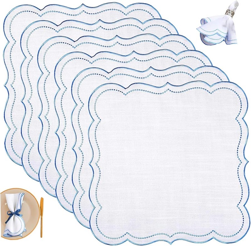 مجموعة من 6 مناديل قماش البوليستر مقاس 16 × 16 بوصة بحافة مهدبة قابلة للغسل وإعادة الاستخدام للفنادق والمطاعم والأعراس - Image 1