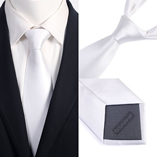 fortunatever Men's Solid Satin Necktie,White Ties For Men With Gift Box - Image 3