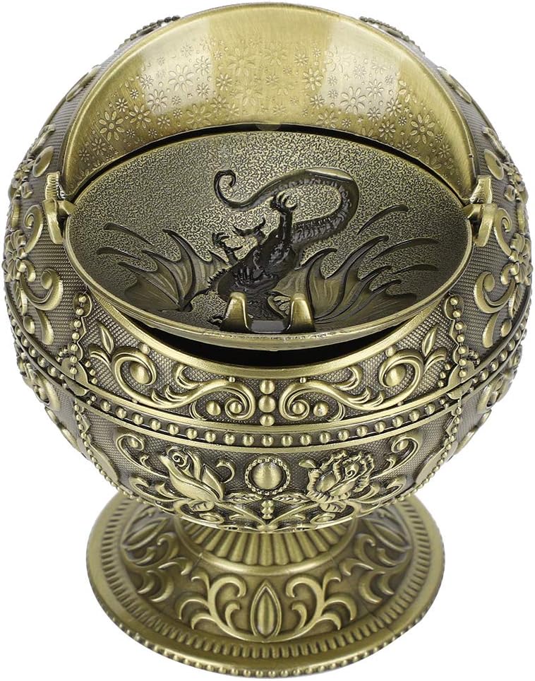 klarako Ashtray Stand Ashtray, Vintage Windproof Ashtray with Lid, Hand Stamped Dragon Pattern Cigarettes Ashtray for Home Club Room Hotel - Image 1