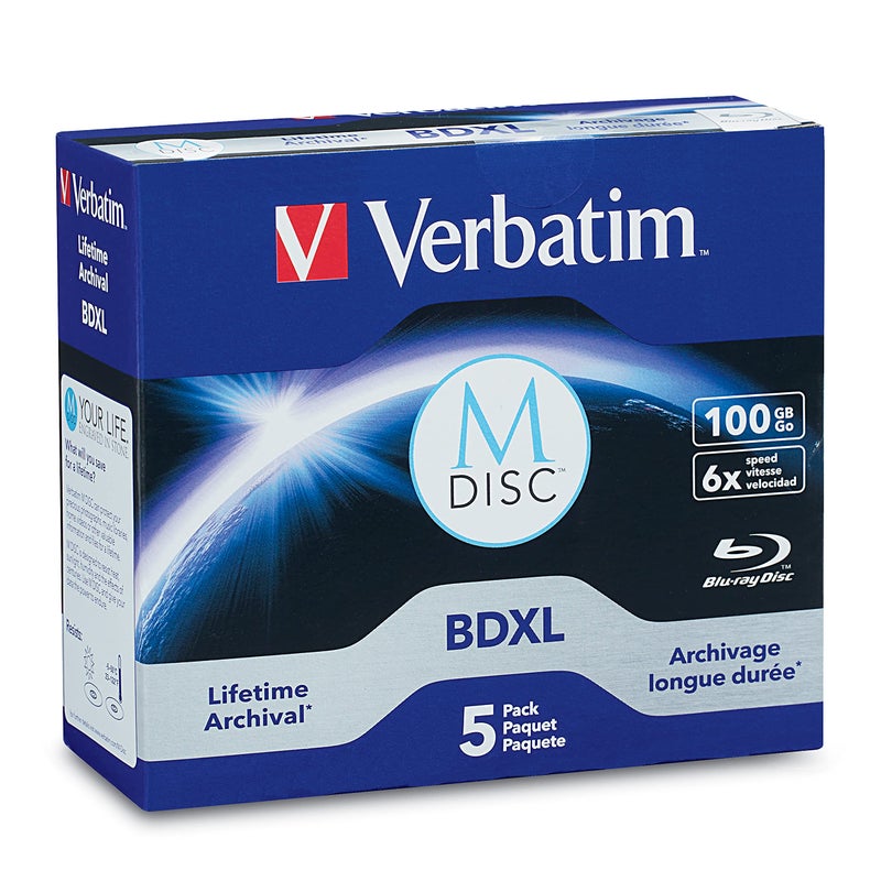 Verbatim M DISC BDXL 100GB 6X with Branded Surface Blank Blu-Ray Recordable Media â€“ 5pk Jewel Case Box,Blue - Image 1