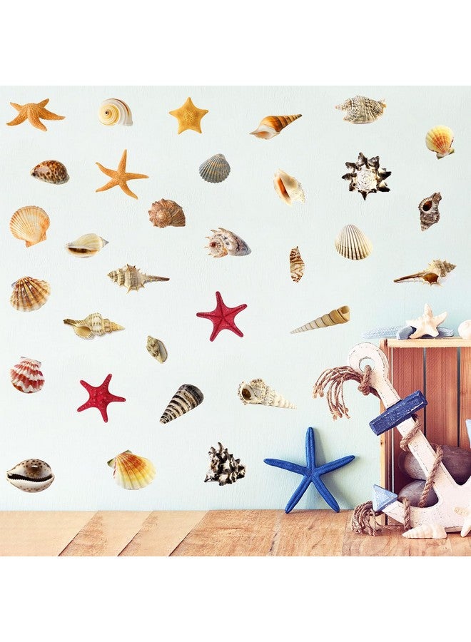WOYINIS 3D Under The Sea Shell Wall Stickers for Bathroom Removable Scallop Starfish Wall Decals for Kids Rooms Peel & Stick Wall Decor for Living Room Bedroom Nursery Furniture Decoration - Image 2