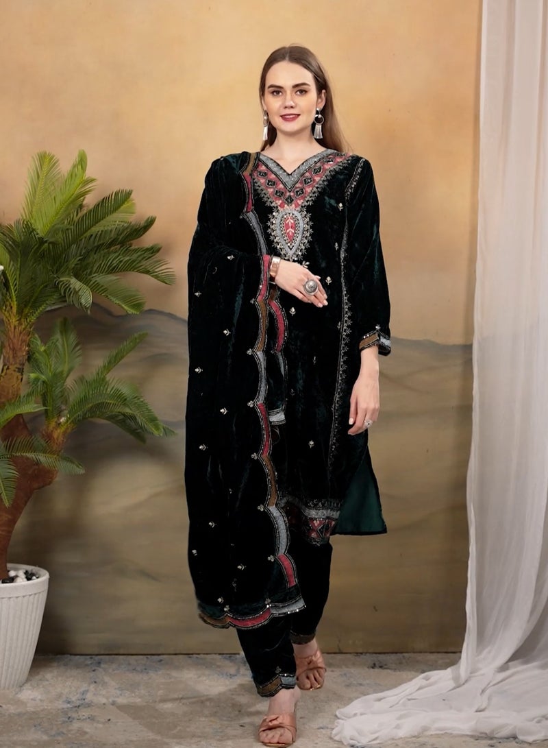 THIS WINTER SEASON OUR NEW DESIGNER HEAVY PURE VISCOSE VELVET TOP PANT & DUPATTA SET  - Image 1