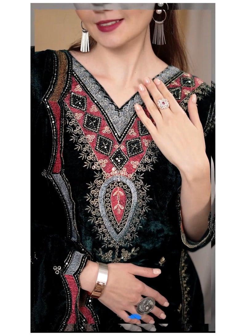 THIS WINTER SEASON OUR NEW DESIGNER HEAVY PURE VISCOSE VELVET TOP PANT & DUPATTA SET  - Image 3