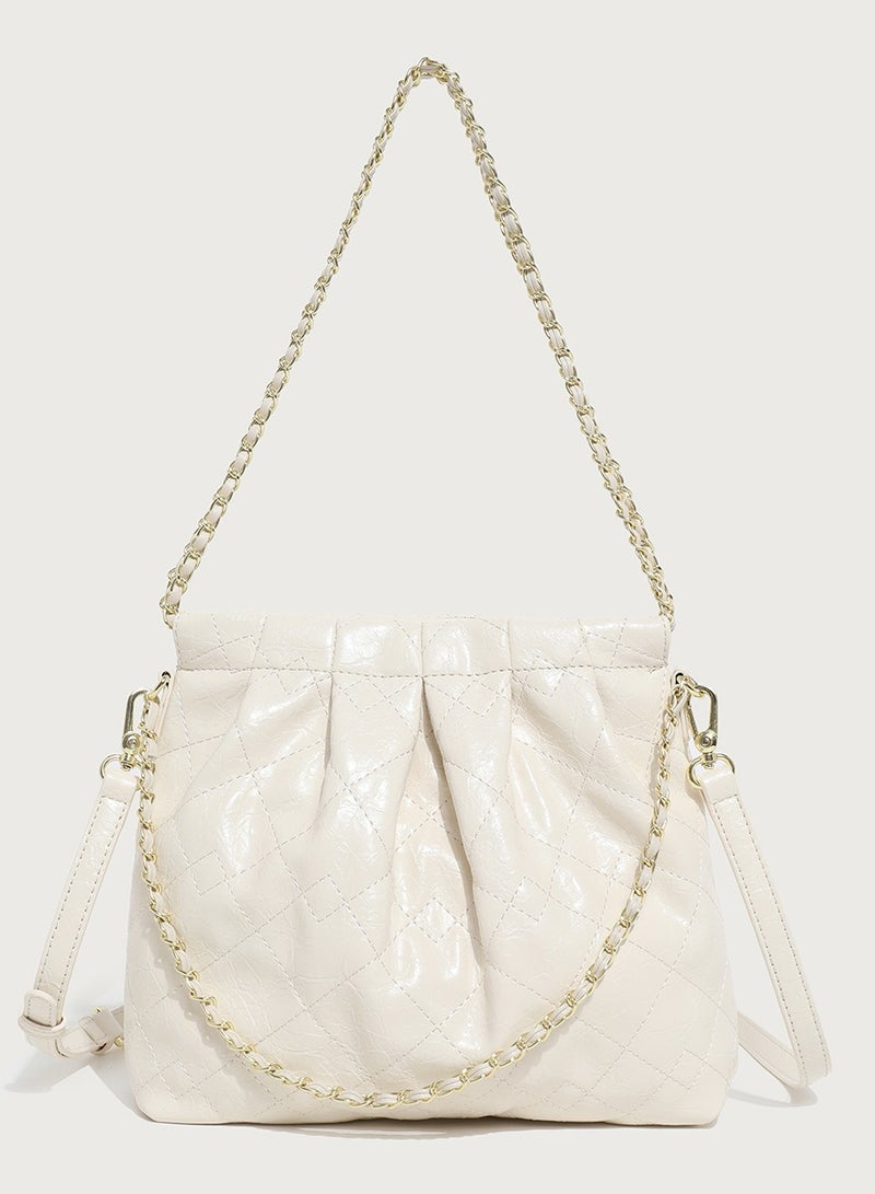 Loquat Small Bucket Bag for Women Simple Style Hobo Single Shoulder Crossbody Bag Handbag Cream White  - Image 1