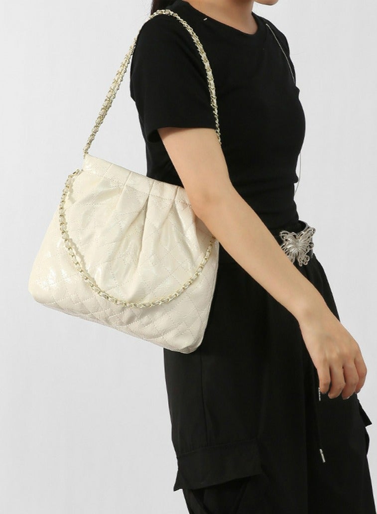 Loquat Small Bucket Bag for Women Simple Style Hobo Single Shoulder Crossbody Bag Handbag Cream White  - Image 3