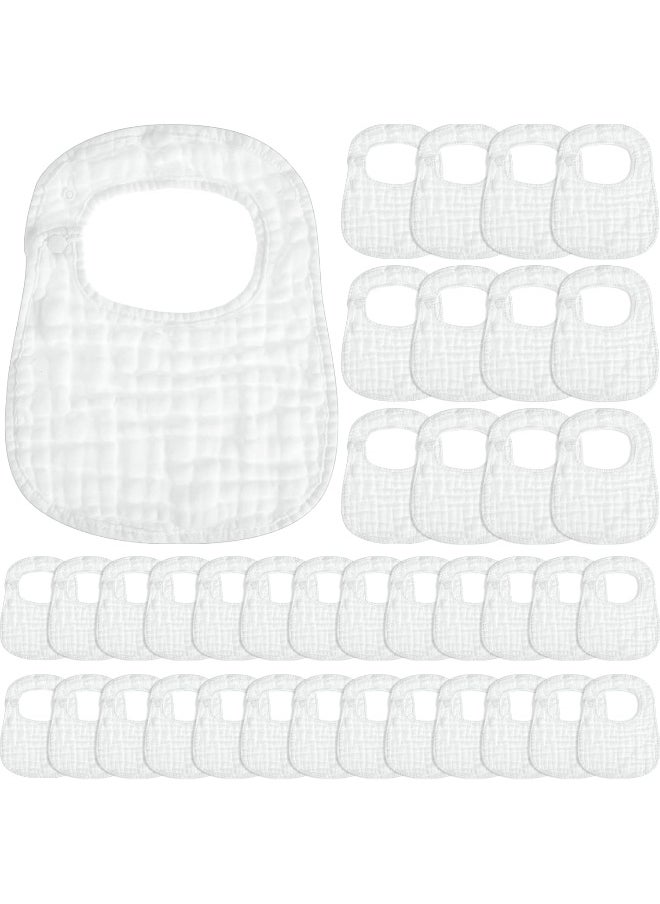 Reginary Reginary 30 Pack Muslin Bibs Adjustable Baby White Bibs Baby Bandana Drool Bibs for Boy Girl Infant Newborn Bibs 6 Absorbent Layers Muslin Snap Bibs for Feeding Drooling Teething  - Image 1