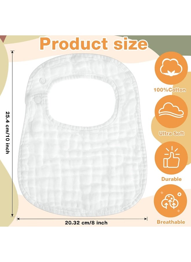 Reginary Reginary 30 Pack Muslin Bibs Adjustable Baby White Bibs Baby Bandana Drool Bibs for Boy Girl Infant Newborn Bibs 6 Absorbent Layers Muslin Snap Bibs for Feeding Drooling Teething  - Image 2