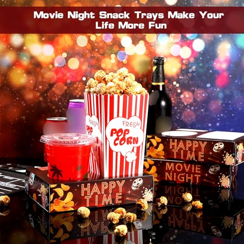 Faccito 36 Pcs Movie Night Snack Trays Movie Theater Snack Boxes Night Supply Disposable Paper Holder Tray for Popcorn Food Candy Drink Party 8 x 6 Inch(Dark Red,Retro Style) - Image 4